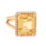 Ladies' Gold, Amber Citrine and Diamond Ring