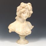 Art Nouveau Alabaster of a Young Beauty ca. 1915