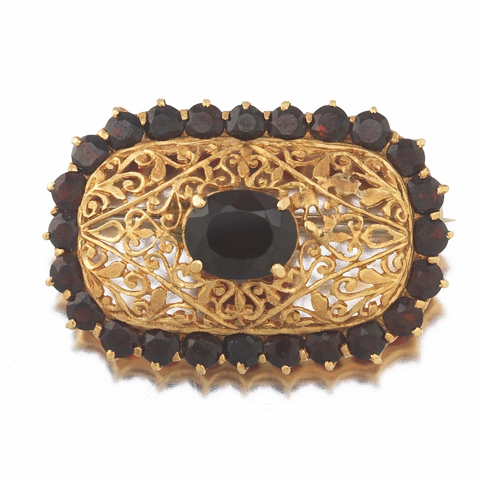 Ladies' Victorian Gold and Garnet Filigree Pin/Brooch