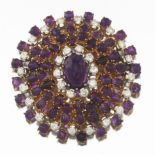 Ladies' Retro Harry Winston Style Italian Gold, Amethyst and Diamond Pin/Brooch/Pendant