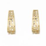 Ladies' Pair of Gold Key-Fret Design Earrings