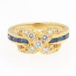 Ladies' Gold, Diamond and Blue Sapphire Ring