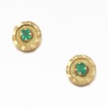 Ladies' Vintage Gold and Emerald Pair of Earrings