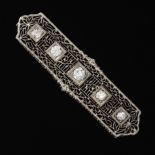 Ladies' Edwardian Platinum, Gold and Diamond Filigree Pin/Brooch