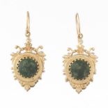Ladies' Gold and Green Nephrite Jade Pair of Earrings