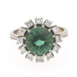 Ladies' Gold, Green Garnet and Diamond Cocktail Halo Ring
