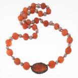 Ladies' Sterling Silver and Carved Carnelian Necklace