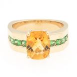 Ladies' Gold, Amber Citrine and Tsavorite Fashion Ring