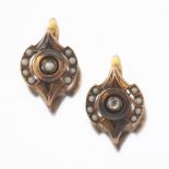 Ladies' Victorian Rose Gold, Seed Pearl and Clear Stone Pair of Earrings