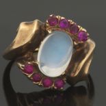 Ladies' Gold, Moonstone and Ruby Ring