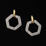 Ladies' Gold and Diamond Pair of Hexagonal Earrings