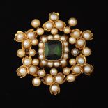 Antique Pearl and Tourmaline Brooch