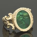 Ladies' Etruscan Revival Italian Gold and Emerald Glass Cameo Ring