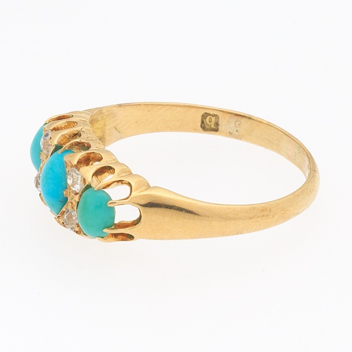 Victorian English Gold, Turquoise and Diamond Ring, Shefiled, dated 1894 - Image 3 of 8