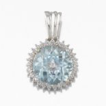 Ladies' Gold, Aquamarine and Diamond Halo Pendant/Enhancer