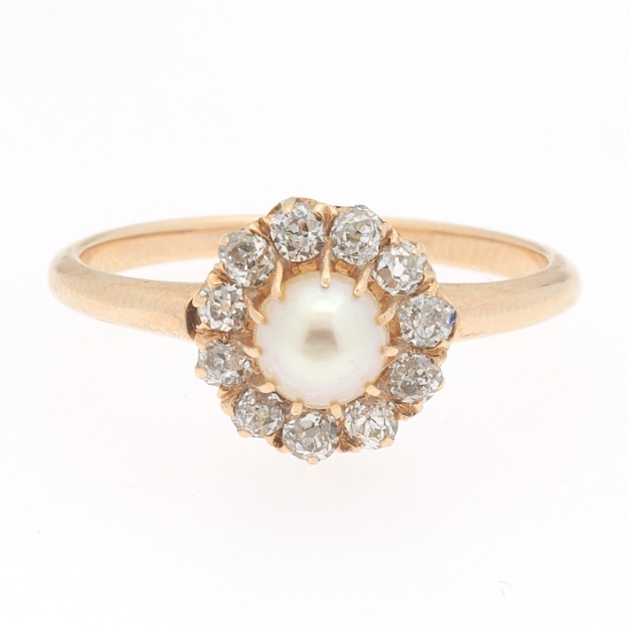 Ladies' Victorian Rose Gold, Pearl and Diamond Ring