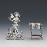 Hanau Silver Miniature Table, Imported to Britain by David Bridge, ca. 1885, and German Silver Figu