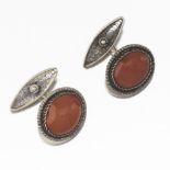 Retro Sterling Silver Filigree and Carnelian pair of Cufflinks