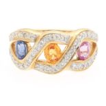 Ladies' Gold, Colored Sapphire and Diamond Fashion Ring