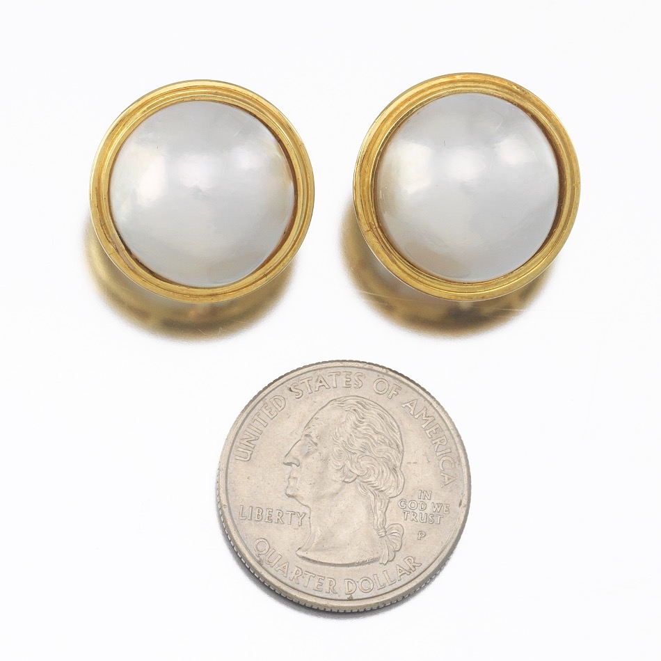 Ladies's Pair of Gold and Mabe Pearl Earrings - Image 2 of 7