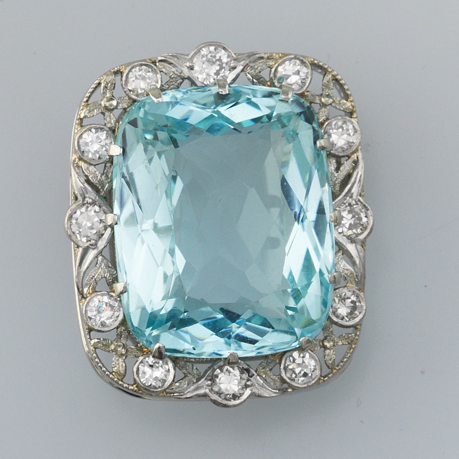 Ladies' Edwardian Platinum, Gold, 26 ct Aquamarine and Diamond Pin/Brooch/Pendant on Chain - Image 4 of 7