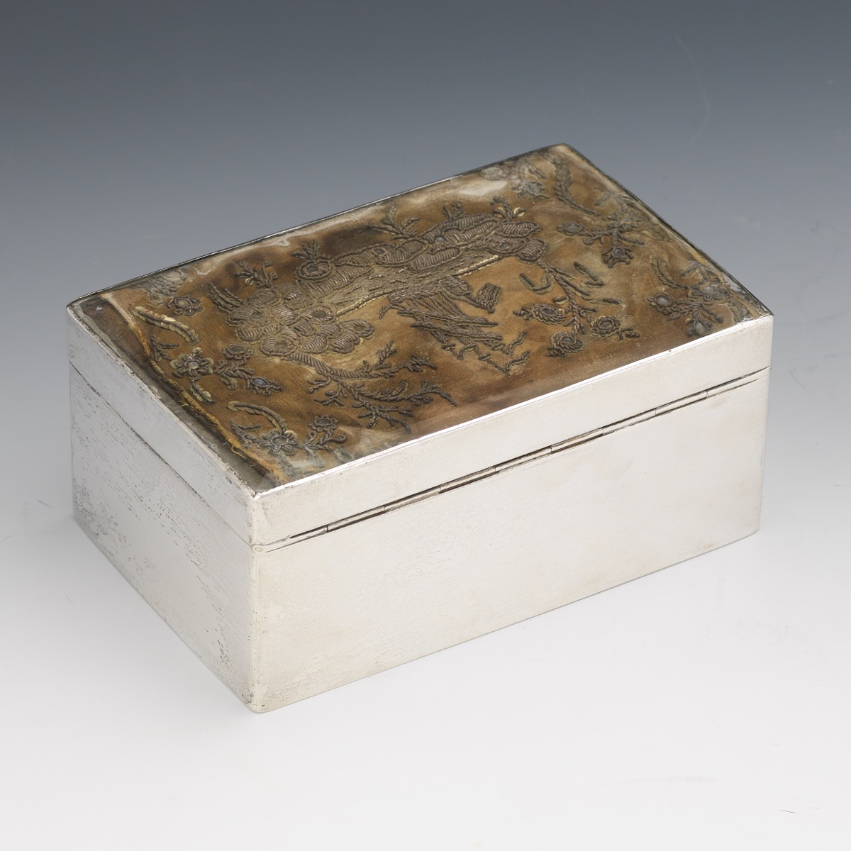 English Sterling Silver And Antique Brocade Box, Retailed by Dreyfous, London, ca. 1899 - Image 2 of 9