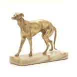 Gilt Metal Cabinet Sculpture of Whippet on Agate Base