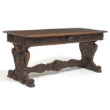 Italian or German Renaissance Revival Carved Mahogany Table with Archbishop Coat-of-Arms