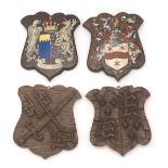 Four Victorian Carved Wood and Painted Armorial Shields