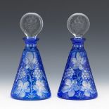 Blue Cut To Clear Pair Of Decanters