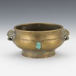 Chinese Bronze and Turquoise Bejewelled Incense Burner, Xuande Seal-Mark