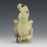 Carved Jade Lidded Vase with Phoenix Decoration