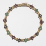 Ladies' Gold, Natural Ruby, Blue Sapphire and Emerald Bracelet