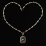 Ladies' Victorian Gold, Camphor Glass and Diamond Filigree Necklace