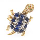 Ladies' Gold, Natural Blue Sapphire and Diamond Articulated Turtle Ring