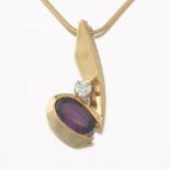 Ladies' Vintage Gold, Diamond and Amethyst Pendant on Chain