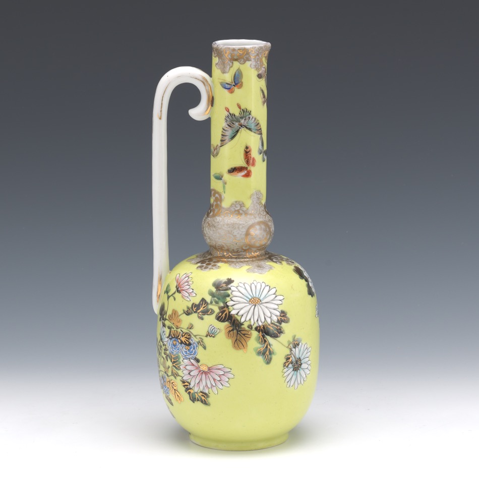 Japanese Porcelain Enameled Ewer with Citron Color Glazing - Image 3 of 6