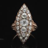Ladies' Victorian Rose Gold and Rose Cut Diamond Navette Ring