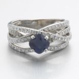 Ladies' Gold, Blue Sapphire and Diamond Cocktail Ring