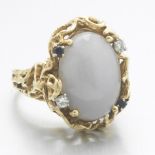 Ladies' Semi-Antique Gold, Lavender Jade, Blue Sapphire and Diamond Ring