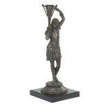 Egyptian Revival Patinated Metal Figural Lamp Base/Candle Holder