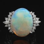 Ladies' Opal Cabochon and Diamond Ring