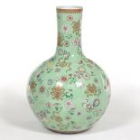 Famille Rose Green Ground Vase