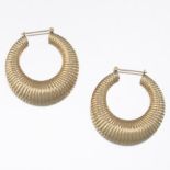 Ladies' Pair of Large Gold Ribbed Hoop Fashion Earrings