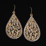 Ladies' Pair of Two-Tone Gold Arabesque Filigree Earrings