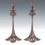 Art Nouveau Pair of Patinated Bronze Candlesticks