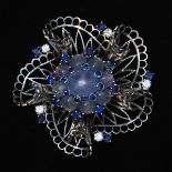 Oscar Heyman Platinum, Star Sapphire, Diamond and Blue Sapphire Clip Brooch, with Certificate of Au