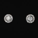 Ladies' Pair of Diamond Stud Earrings in Halo Mountings, 1.71 ct