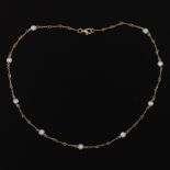 Ladies' Italian Two-Tone Gold and Diamond Cable Bar Choker Necklace