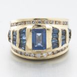 Ladies' Vintage Gold, Blue Sapphire and Diamond Dome Ring